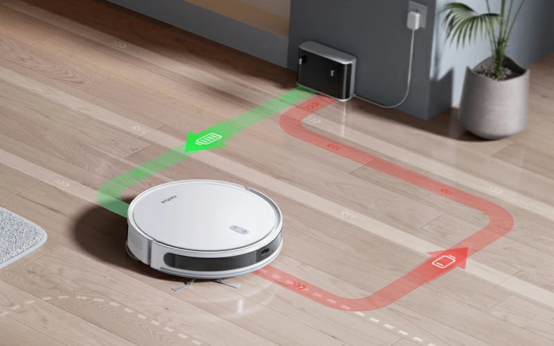Robot aspirador Honiture T10 con hasta 120 min de autonomía, vuelve automáticamente a la base y reanuda la limpieza.
